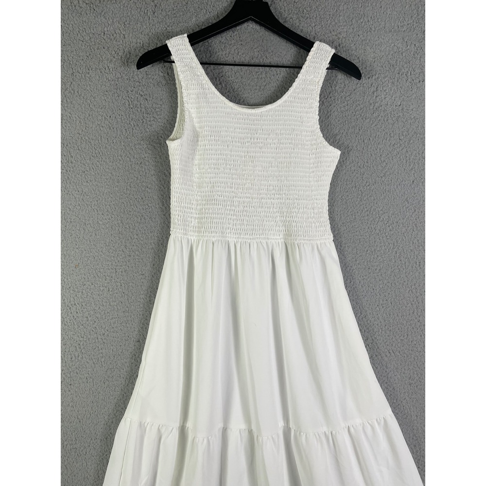 White Smocked Tiered Maxi Dress Sleeveless Beach Vacation Sundress Maggeer M New - Picture 11 of 16